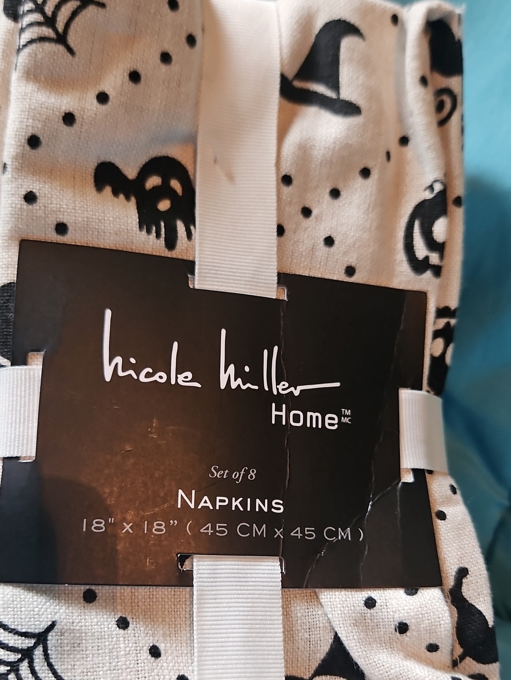Halloween Nicole Miller Halloween Dot & Ghost Cotton Napkins - White/Black - Picture 2 of 4